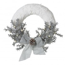 White Wreath With Bow And Pinecone