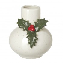 Sm White Vase With Holly Detail