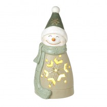 Green Light-Up Ceramic Snowman