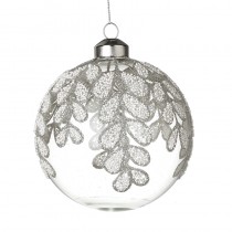 White Beaded Leaf Design Glass Bauble Lg