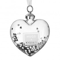 Hugs And Kisses Heart Glass Bauble