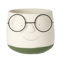 Cement Smiley Face Pot With Glasses