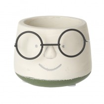 Sm Cement Smiley Face Pot With Glasses