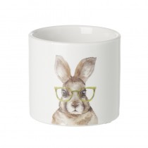 Sm Cement Pot With Hare Wearing Glasses