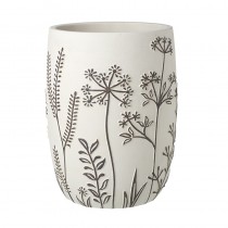 Tall Black & White Flower Patterned Pot