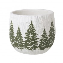 White/Green Pine Tree Design Lrg Planter