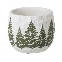 White/Green Pine Tree Design Sml Planter