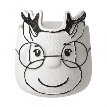 White Reindeer With Glasses Lrg Planter