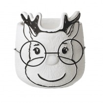 White Reindeer With Glasses Med Planter