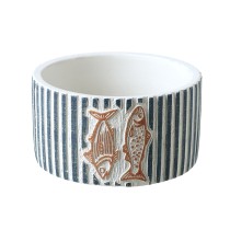 Stone Blue Stripped Pot With Fish Design