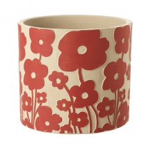 Red Poppy Design Cement Pot Lrg