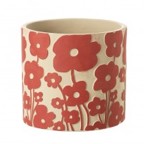 Red Poppy Design Cement Pot Med