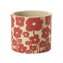 Red Poppy Design Cement Pot Sml