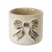 White Bow Design Cement Pot Sml