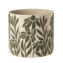 Green Floral Design Cement Pot Lrg