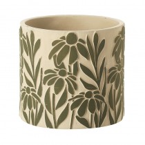 Green Floral Design Cement Pot Med