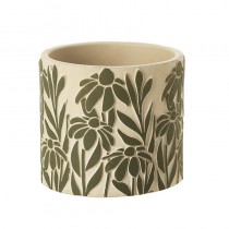 Green Floral Design Cement Pot Sml