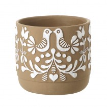 Folk Art Bird Design Pot Med