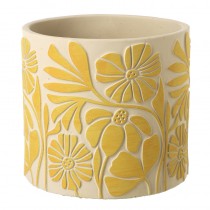 Yellow Floral Cement Plant Pot Lrg