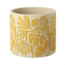 Yellow Floral Cement Plant Pot Sml