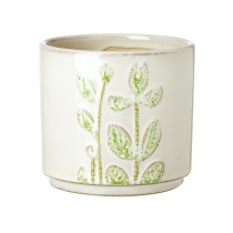 Sml Cream Pot With Green Leaf Design