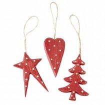 Wooden Red Star Tree & Heart Hanger Mix