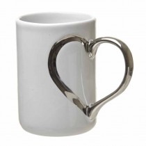 White Mug With Silver Heart Handle