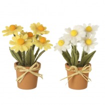 Yellow/White Felt Flowers In Pot 2 Mix