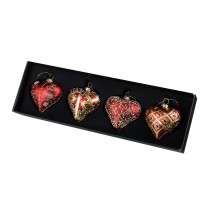 Ornate Red & Gold Xmas Heart Bauble Set