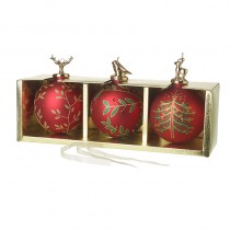Red Glass Baubles With Ceramic Dec Tops