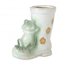 Ceramic Wellington Plant Pot With Frog