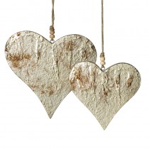 Hanging Wooden Hearts With Gold Leaf Set