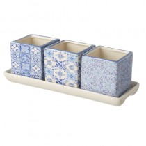 Set Of 3 Square Ceramic Pots On Plate
