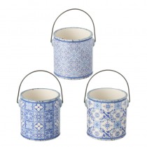 Mix Of 3 Blue Ceramic Pots With Handle