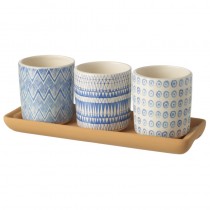 3 Round Ceramic Pots On Plate