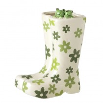 Floral Print Ceramic Welly Pot With Frog