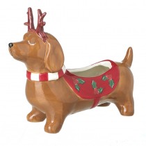 Christmas Dog In Antlers Pot