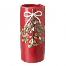 Red Ceramic Pot With Mistletoe