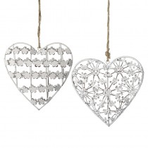 White Metal Filigree Hanging Heart Mix