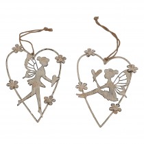 Wire Hanging Hearts With Angels Mix