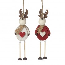 Red & White Wood Moose Decs With Heart