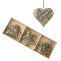 Gold Heart Star & Tree Hanging Tree Deco