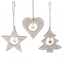 Wooden Tree Heart Star With Stars Mix