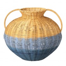 Blue Stripe Rattan Pot With Handles
