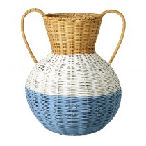 Blue & White Stripe Rattan Pot