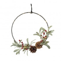 Light Up Wreath With Leaves & Pinecones