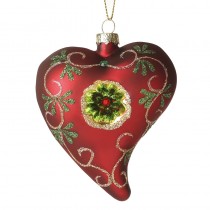 Red Heart Shape Bauble With Flower Desig