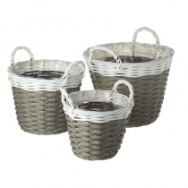 Grey And White Wicker Basket Set 3