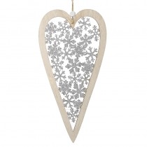 Wooden Heart With Cut Out Snowflakes