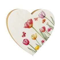 Tulip Print Wooden Heart Ornament